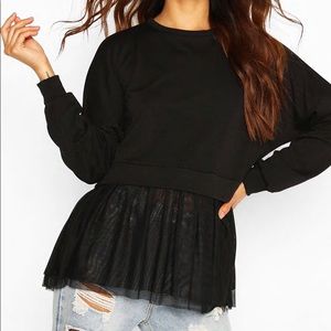 BOOHOO Mesh Ruffle Sweatshirt